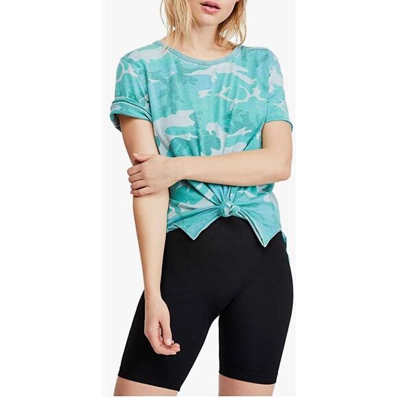 Free‎ People Camo Tee Loose Knit Teal Combo Small M - Picture 1 of 11